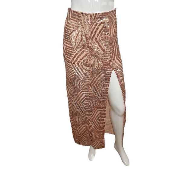 NWT Gianni Bini Rose Gold Sequin Front Slit Maxi Skirt - XS - Picture 3 of 10